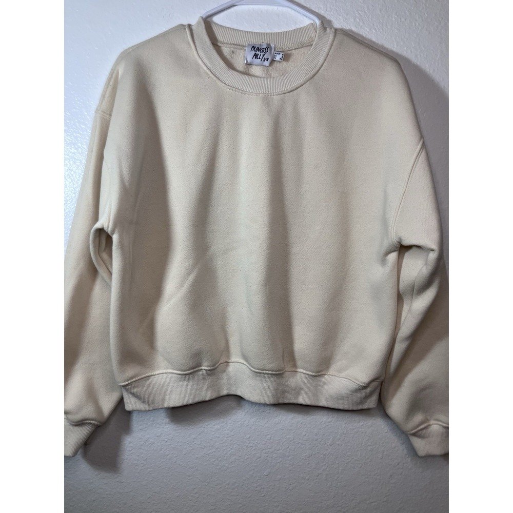 Princess Polly Ivory Cropped Oversized Crew Neck‎ Sweatshirt Minimal Cozy Size 2